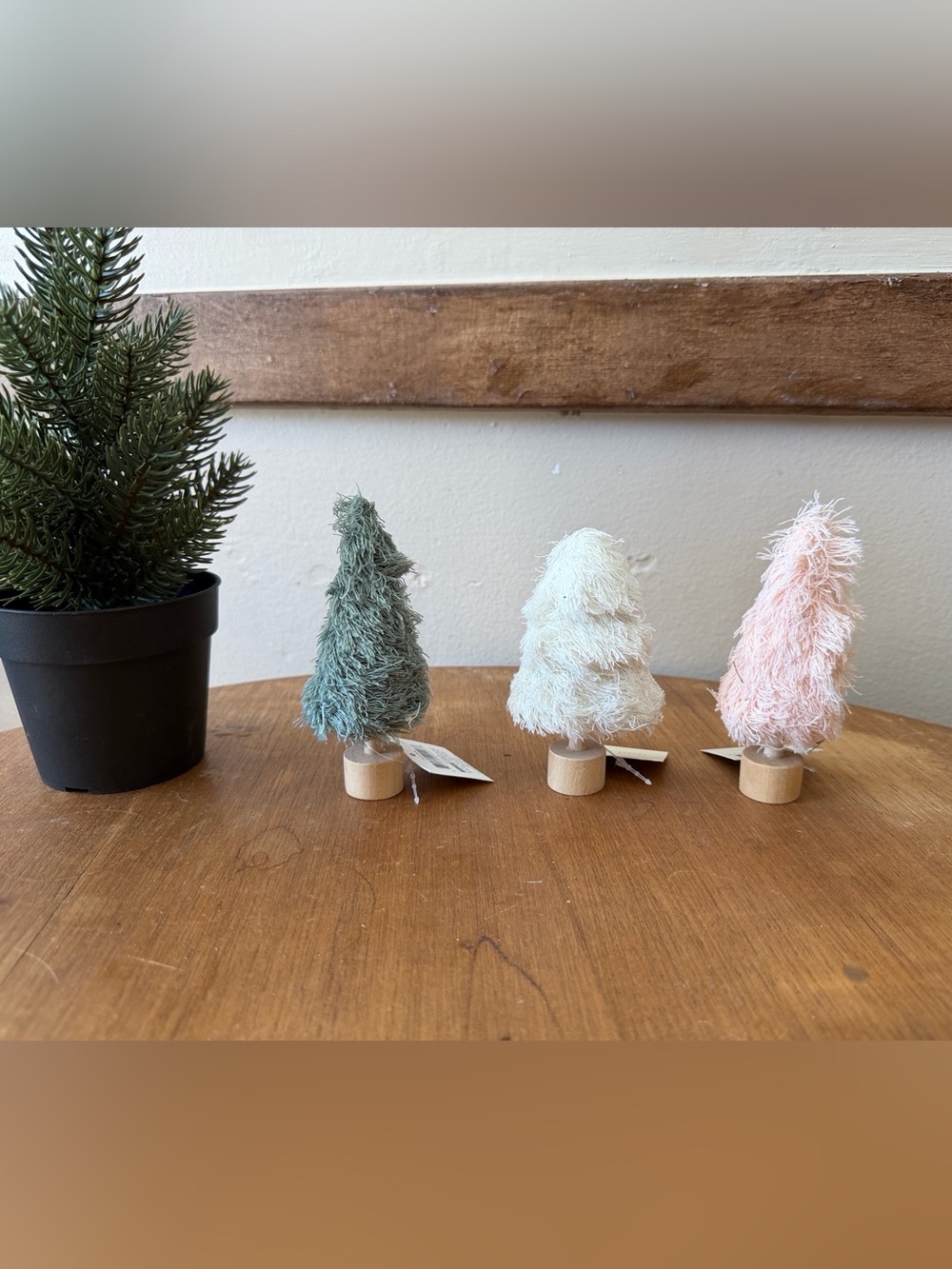 Target holiday  Decorative tassel Tabletop Trees - Green, pink and Cream Set
